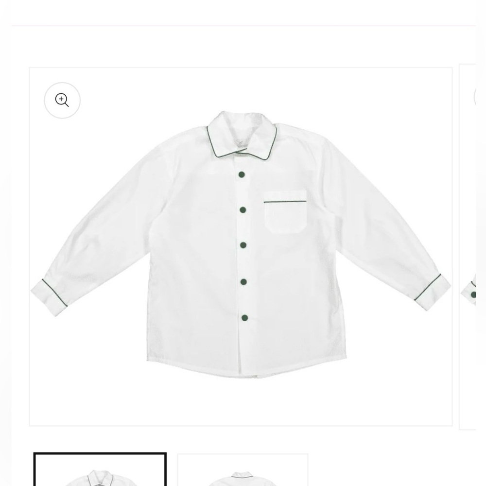 Kids White Button-Down Shirt with Green Trim